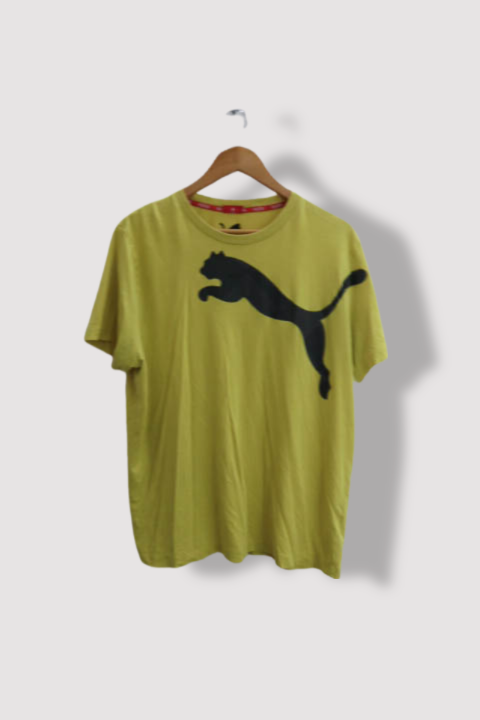 Vintage Yellow Printed puma logo mens short sleeve tees XL