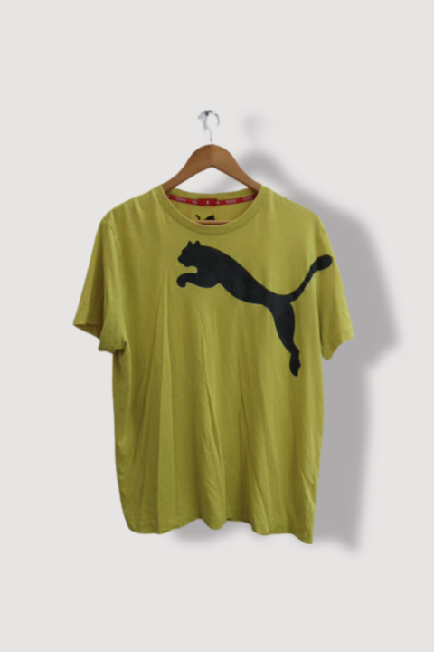 Vintage Yellow Printed puma logo mens short sleeve tees XL