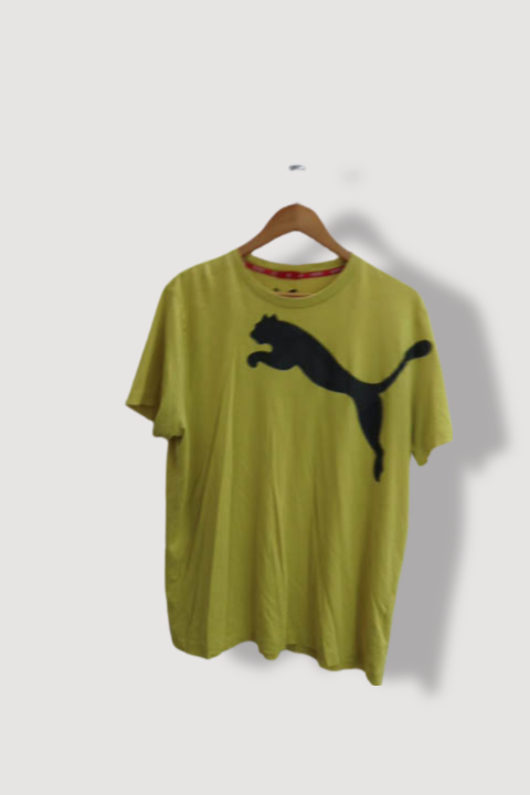 Vintage Yellow Printed puma logo mens short sleeve tees XL