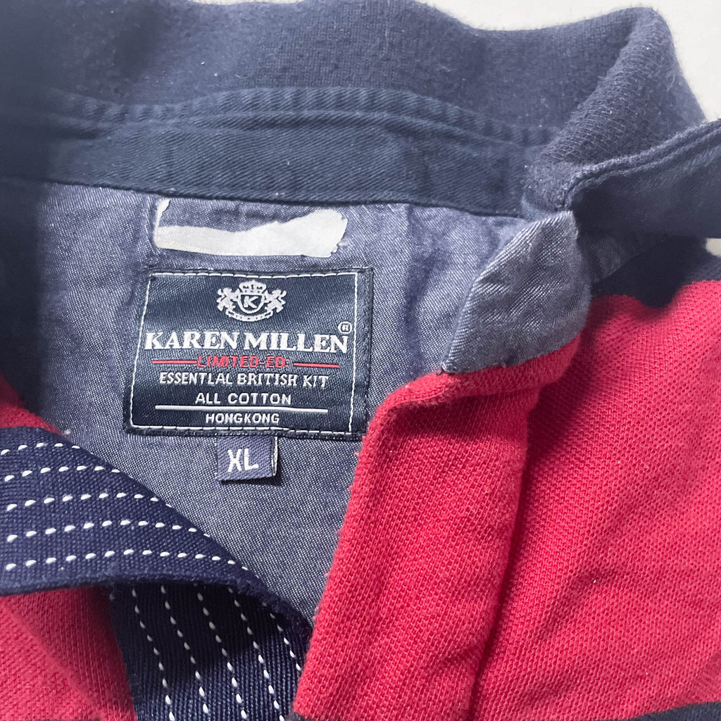 Vintage Karen Millen blue and red multi stripe polo shirt XL