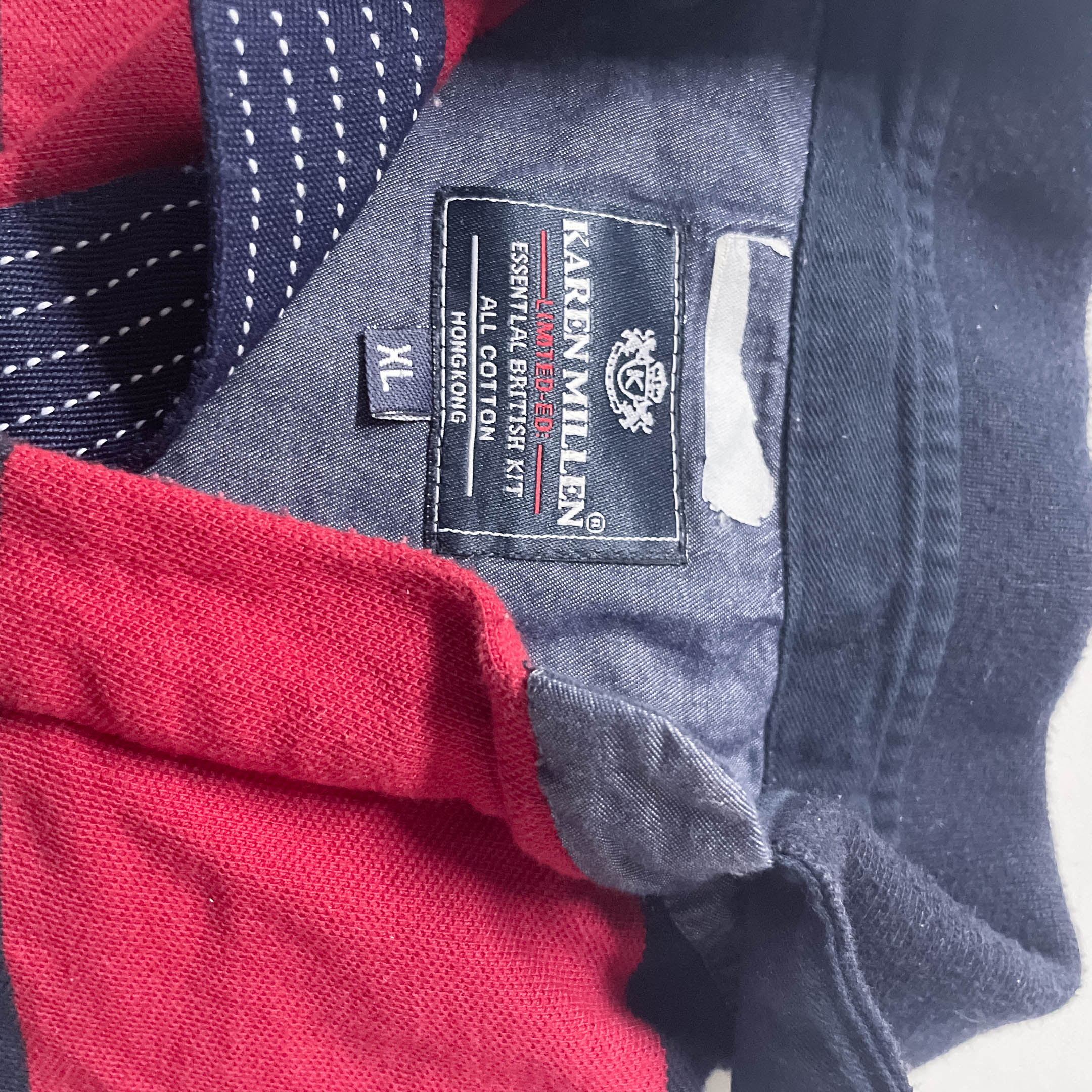 Vintage Karen Millen blue and red multi stripe polo shirt XL