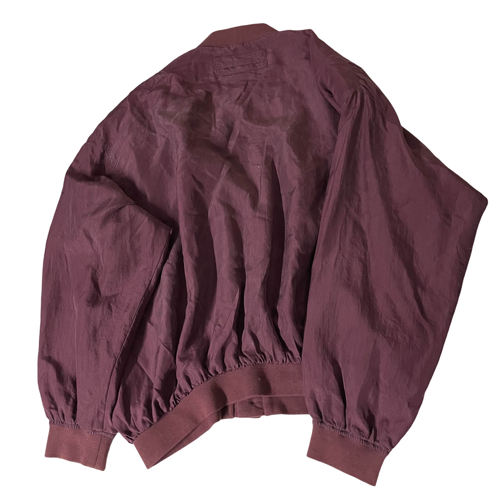 Vintage Yorn Men's Wine Nylon V-Neck Button-Up Large Bomber Jacket