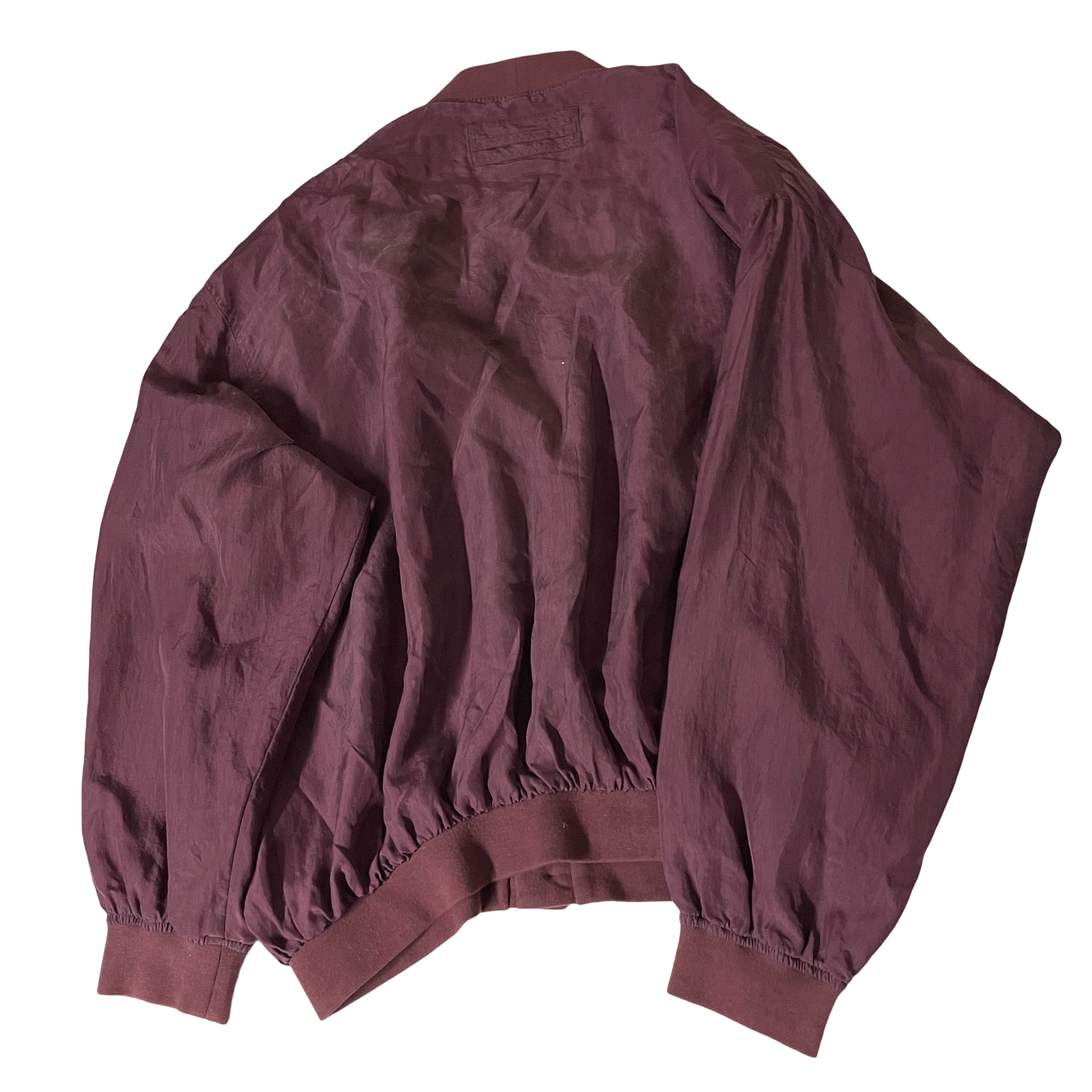 Vintage Yorn Men's Wine Nylon V-Neck Button-Up Large Bomber Jacket