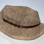 Vintage cream summer crochet raffia straw hat