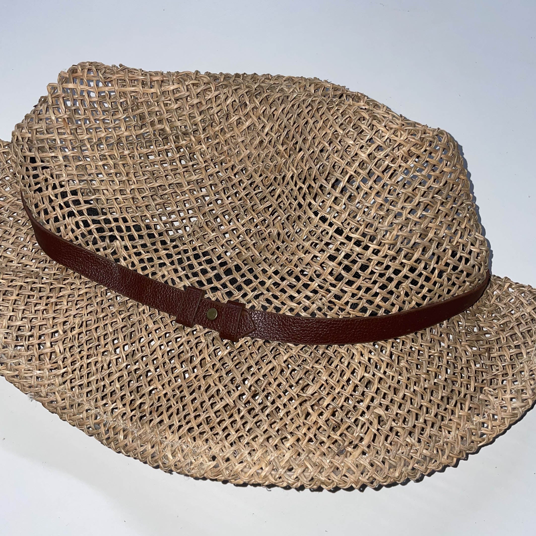 Vintage cream summer crochet raffia straw hat