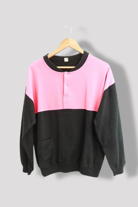 Vintage black pink colorblock 1/4 botton up crew neck sweatshirt