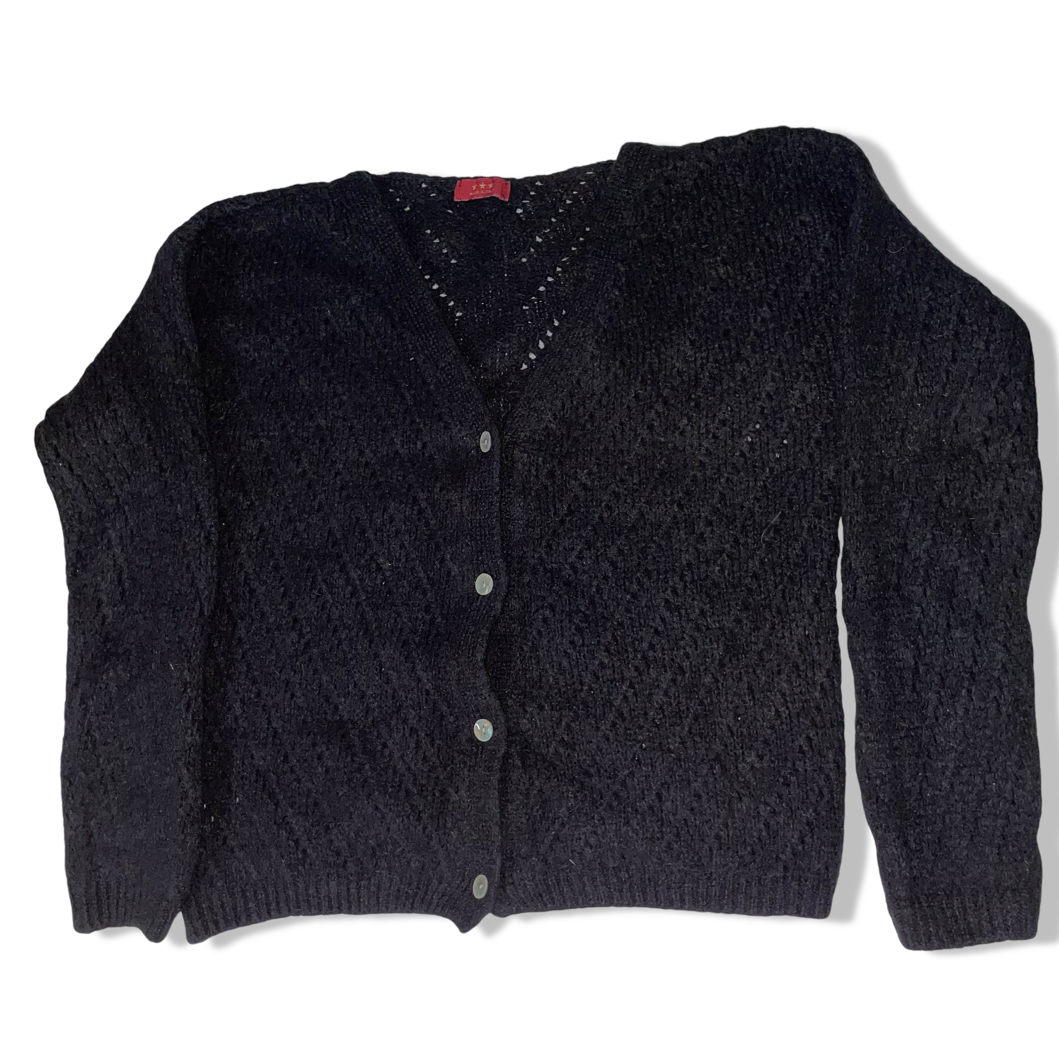 Vintage Made in Italy women's knitted V-neck button up black sweater in M| 3694