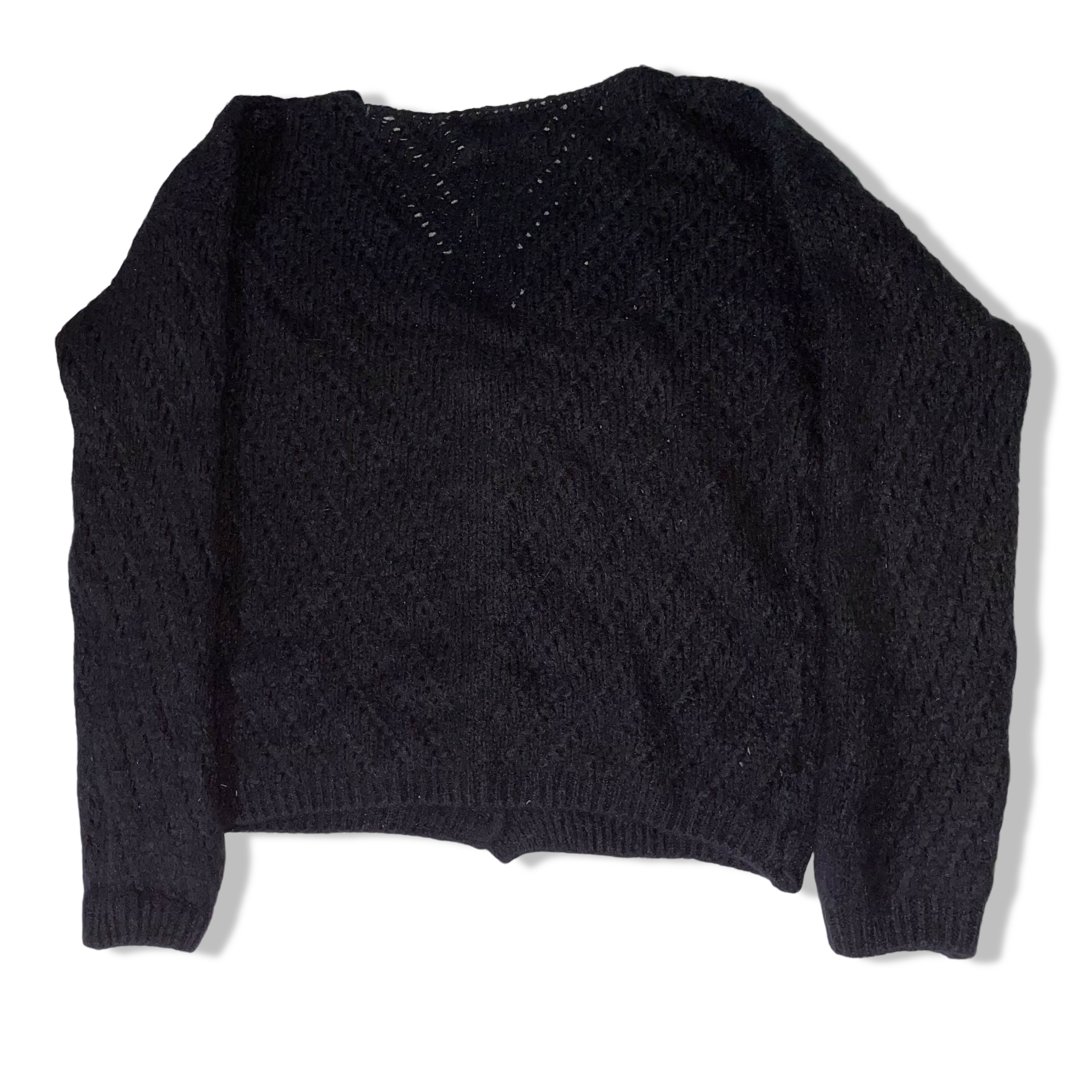Vintage Made in Italy women's knitted V-neck button up black sweater in M| 3694