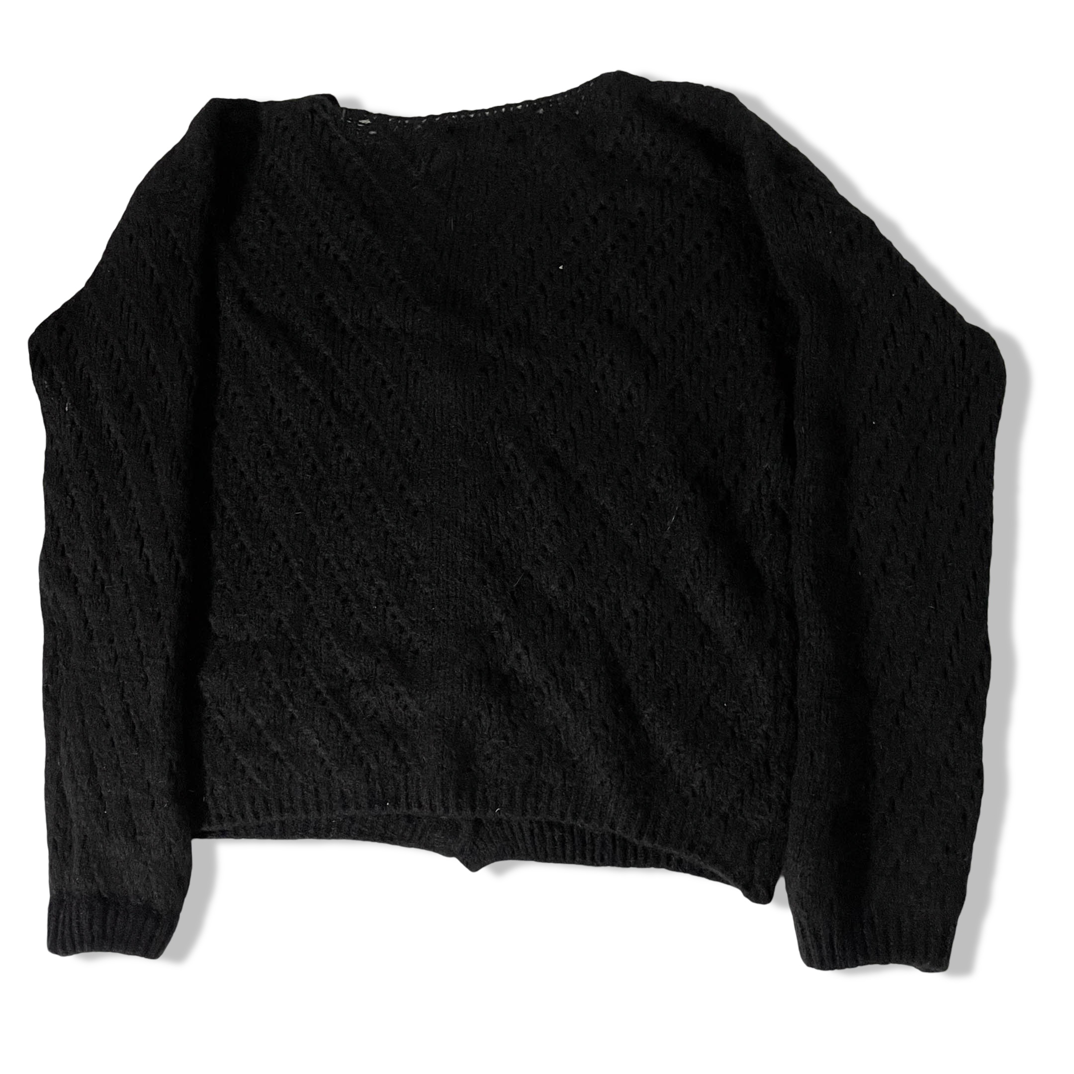 Vintage Made in Italy women's knitted V-neck button up black sweater in M| 3694