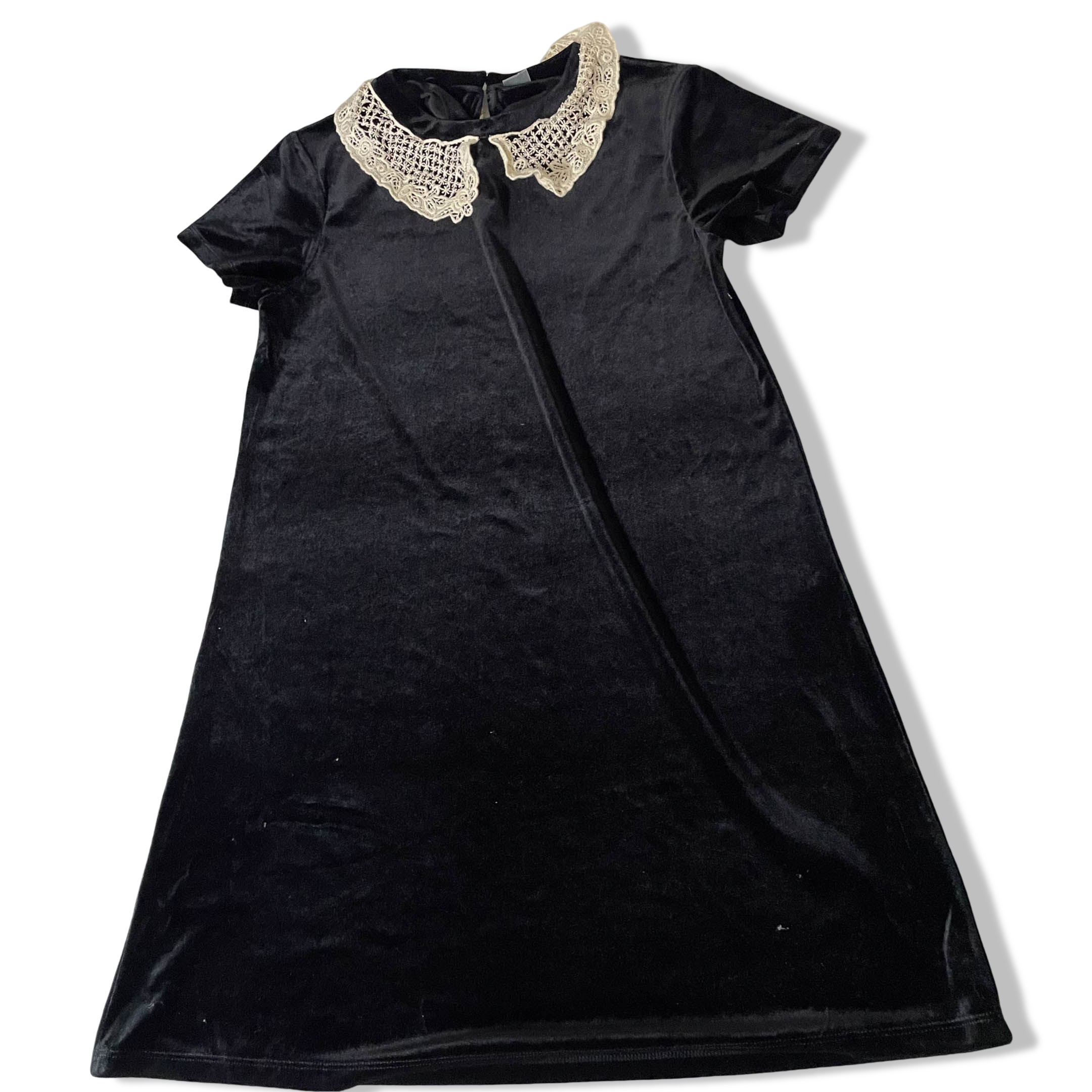 Vintage Womens Next Knee length Velvour black 90's dress in S/M |L34W18|SKU 3735