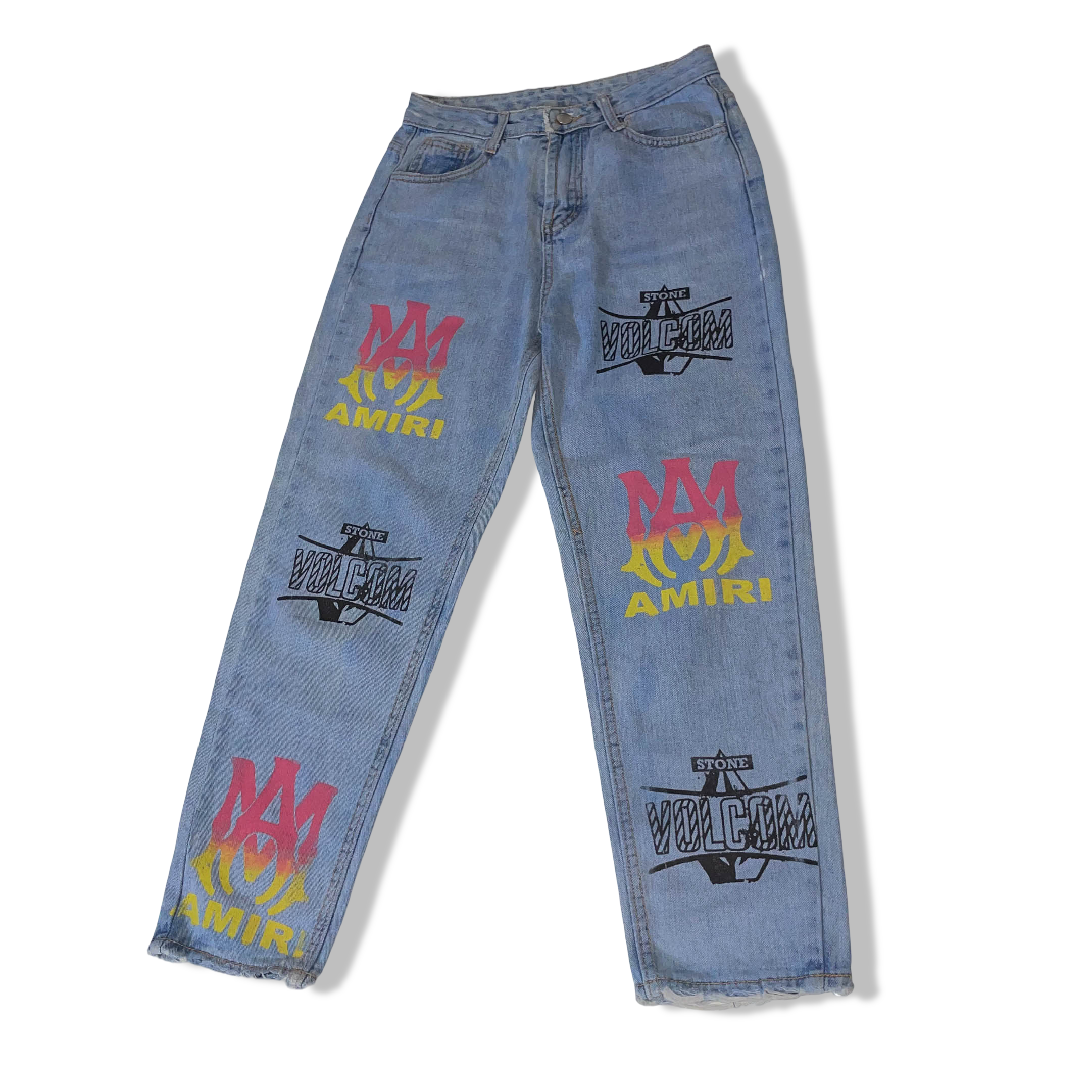 Vintage Almiri stone Volcom graphics print mens blue jeans trouser|L 36 W26|3706