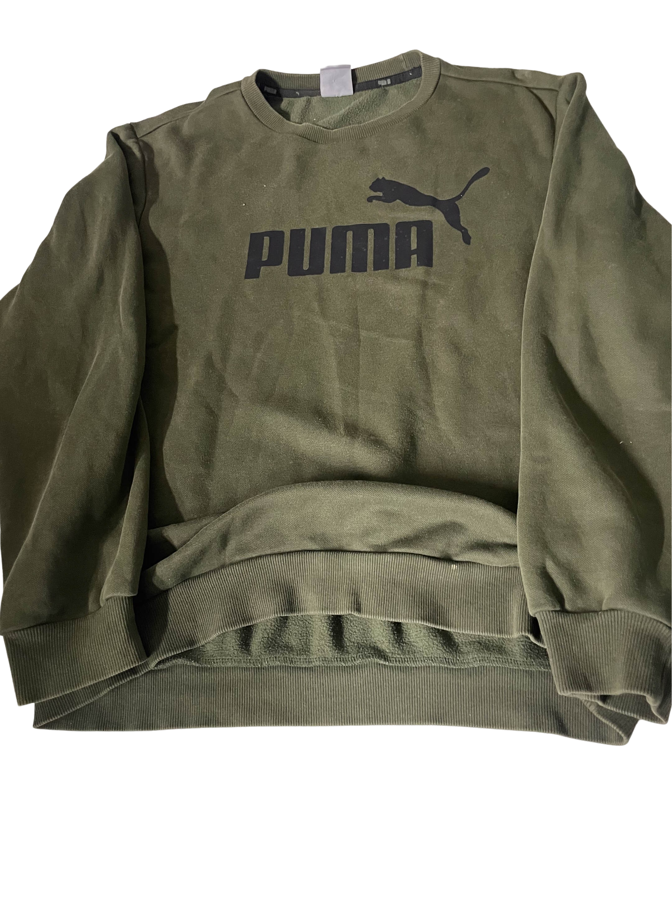 Vintage Khaki Green Puma big logo Medium Mens sweatshirt