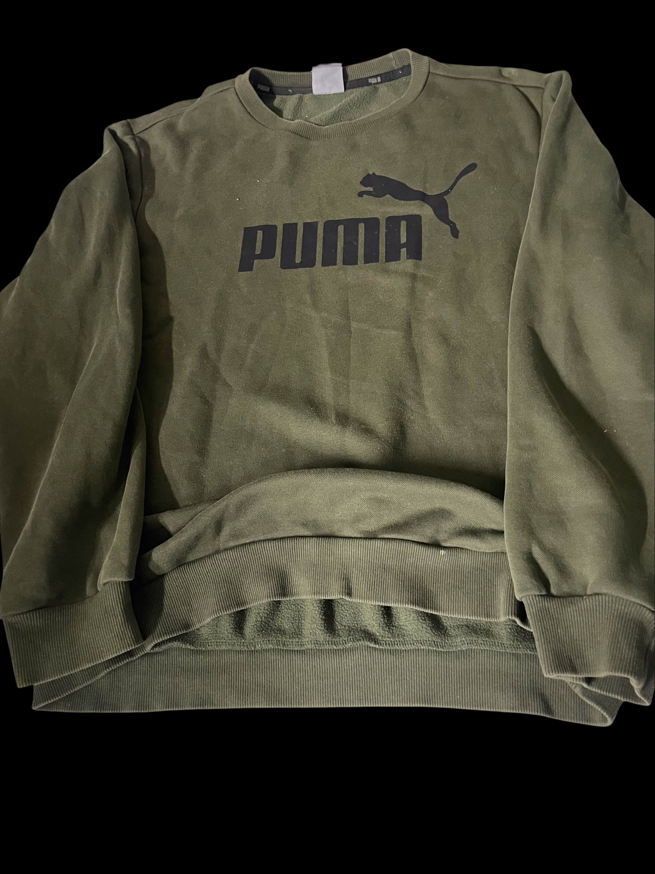 Vintage Khaki Green Puma big logo Medium Mens sweatshirt