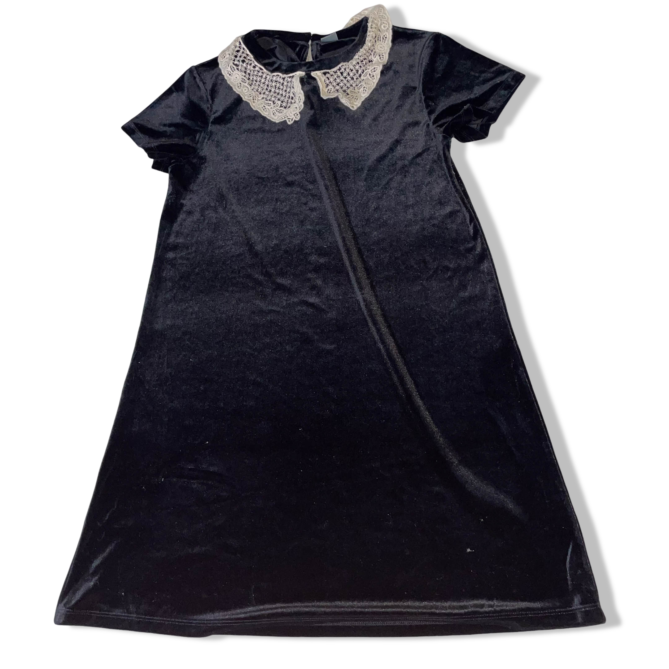 Vintage Womens Next Knee length Velvour black 90's dress in S/M |L34W18|SKU 3735