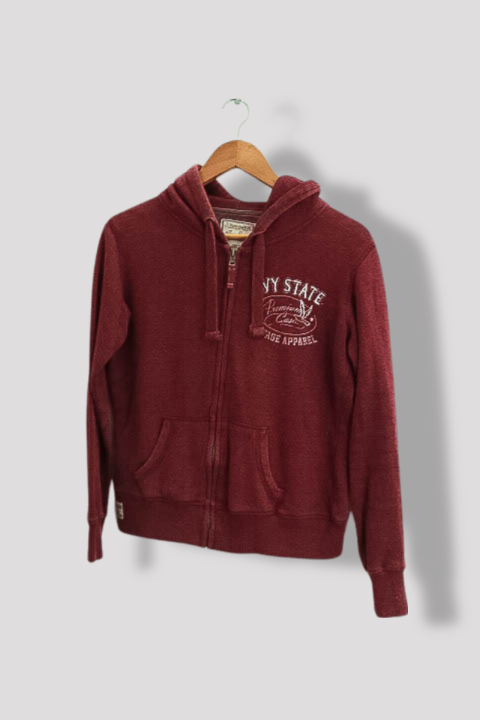 Vintage Ivy league NY State crest solid regular fit full zip up brown hoodie size 10