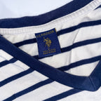 Vintage US. Polo. ASSN. white and blue multi stripe small vneck tees