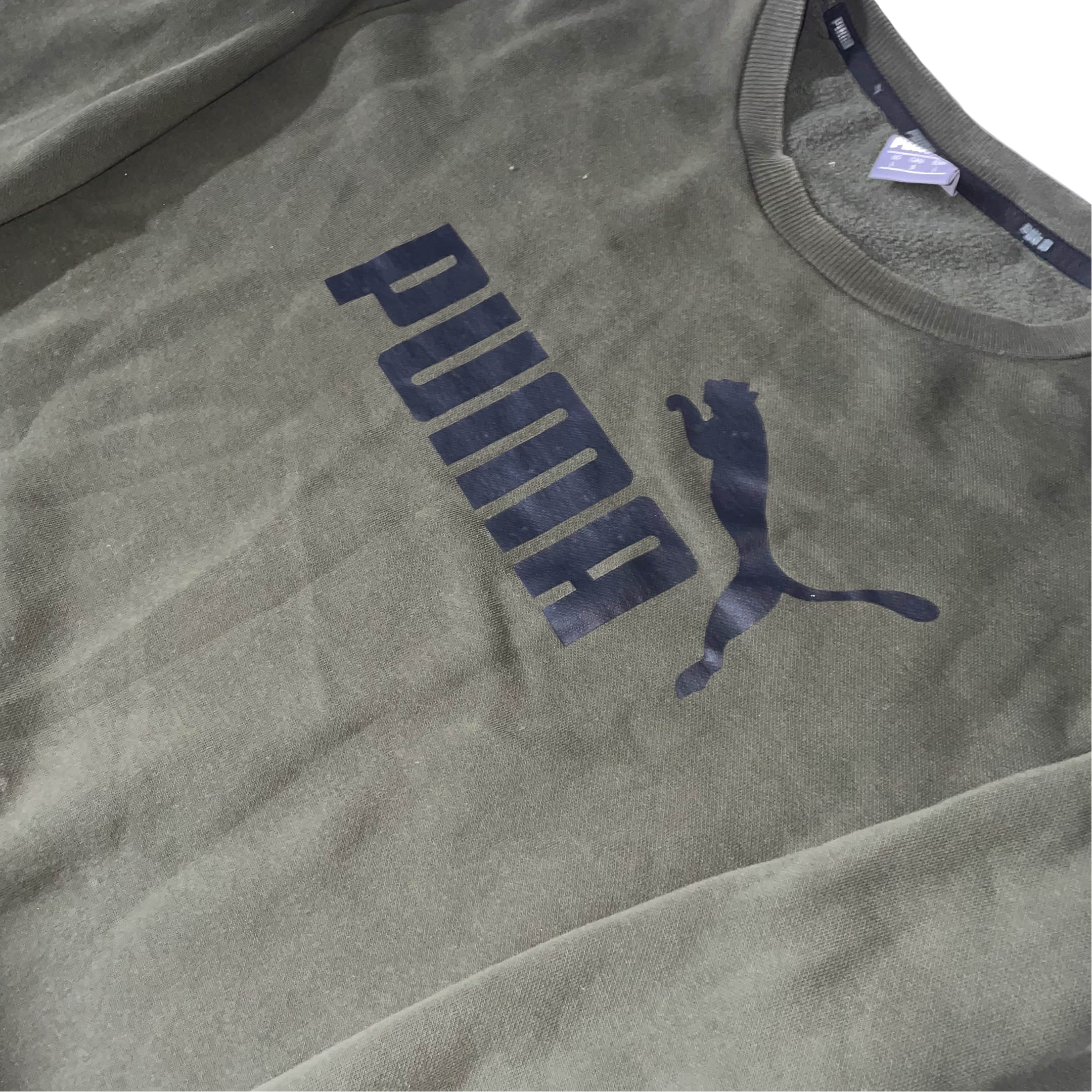 Vintage Khaki Green Puma big logo Medium Mens sweatshirt