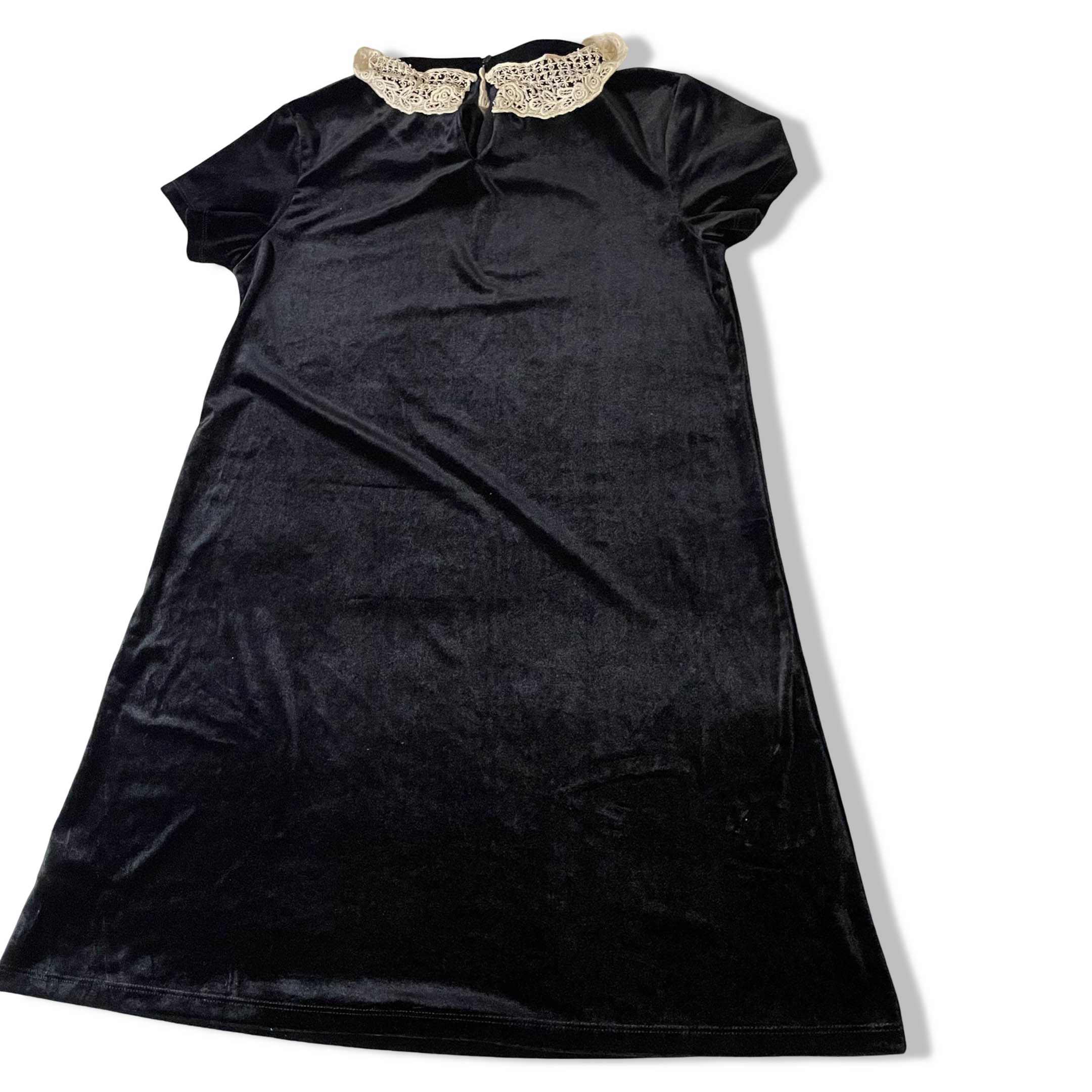 Vintage Womens Next Knee length Velvour black 90's dress in S/M |L34W18|SKU 3735