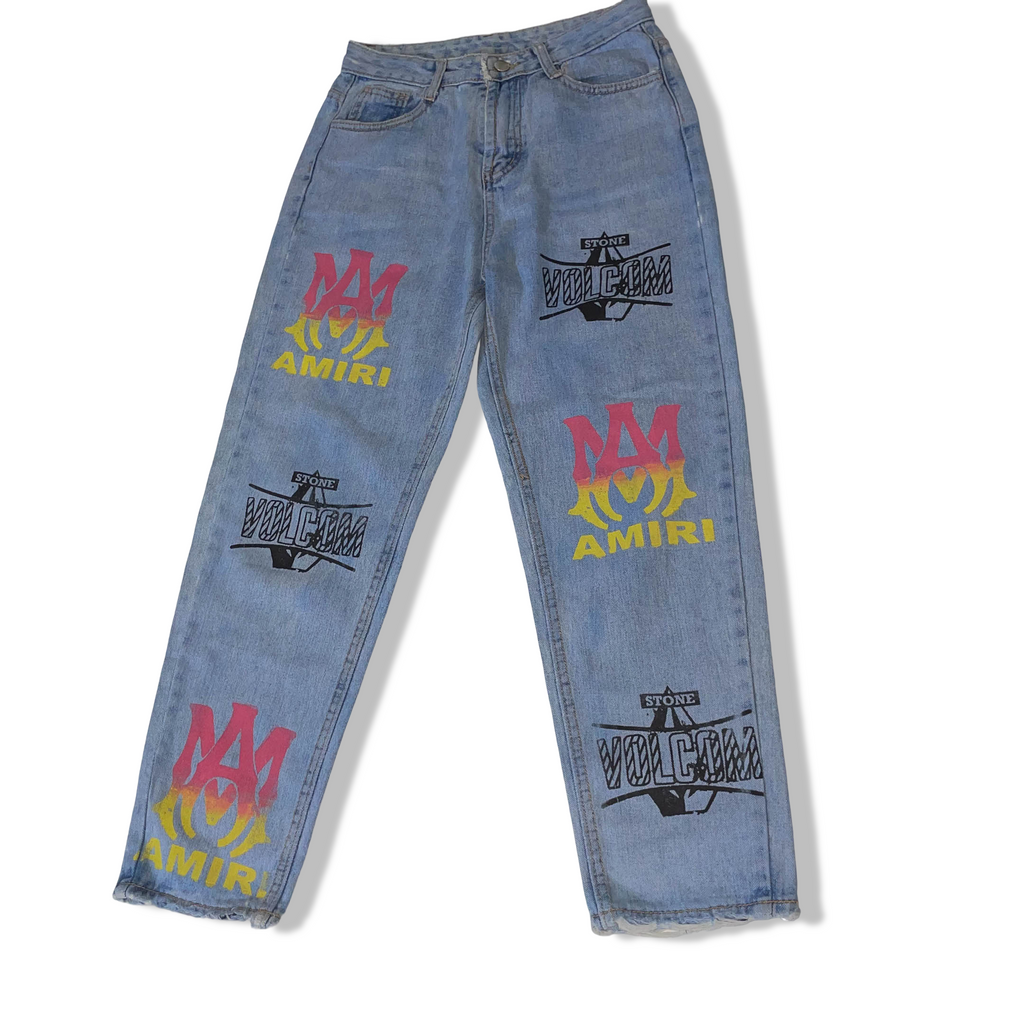 Vintage Almiri stone Volcom graphics print mens blue jeans trouser|L 36 W26|3706