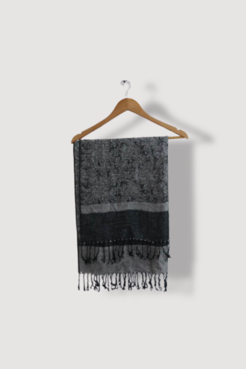 VINTAGE BLACK & WHITE PAISLEY PASHMINA SCARF
