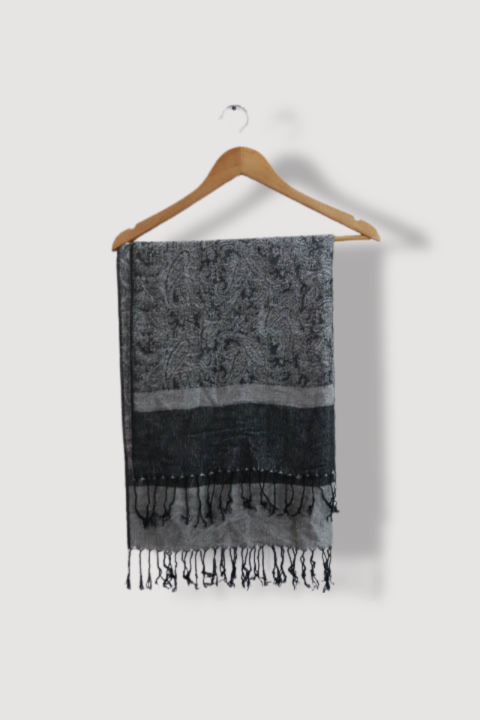 VINTAGE BLACK & WHITE PAISLEY PASHMINA SCARF