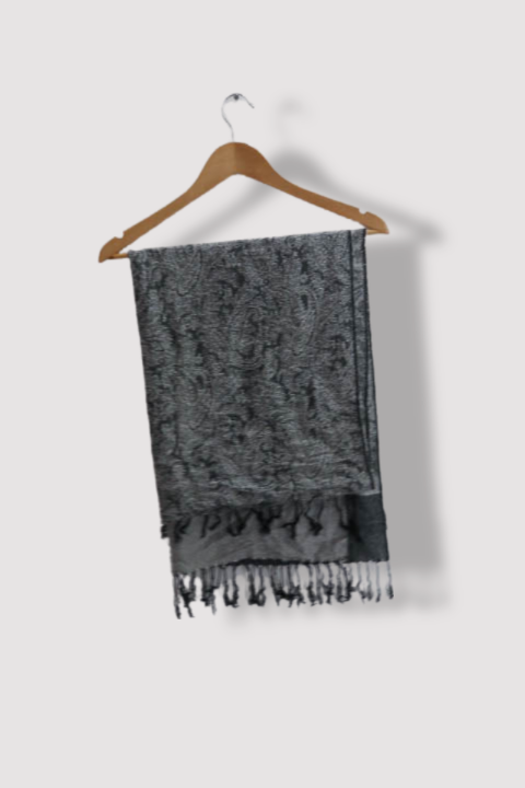VINTAGE BLACK & WHITE PAISLEY PASHMINA SCARF