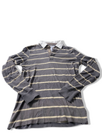 Vintage Joyful grey stripped mens medium long sleeve polo shirt