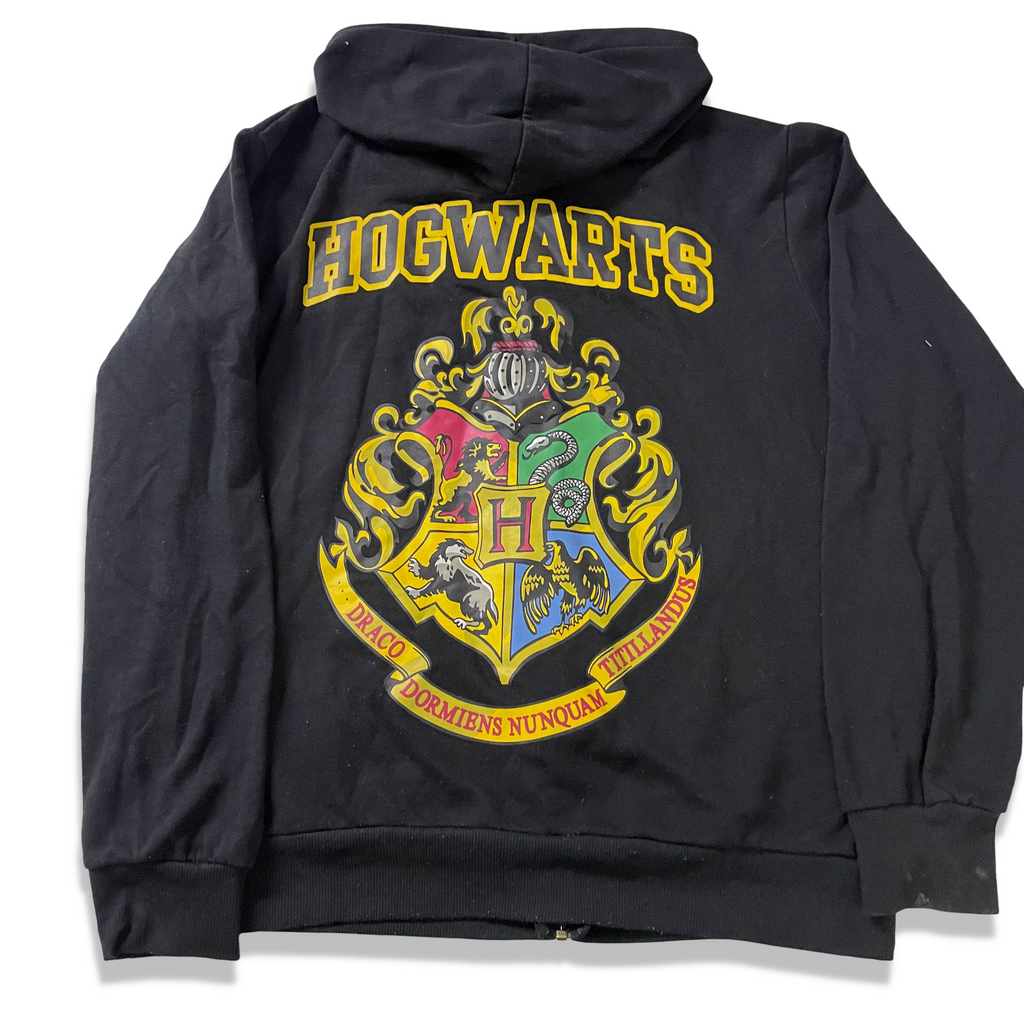 Vintage Black Harry potter Hogwart embroidery logo full zip hoodie in M|SKU 3696