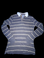 Vintage Joyful grey stripped mens medium long sleeve polo shirt