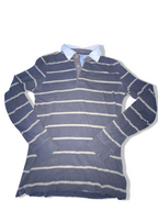 Vintage Joyful grey stripped mens medium long sleeve polo shirt