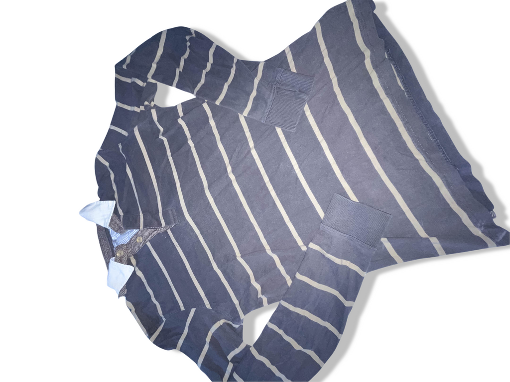 Vintage Joyful grey stripped mens medium long sleeve polo shirt