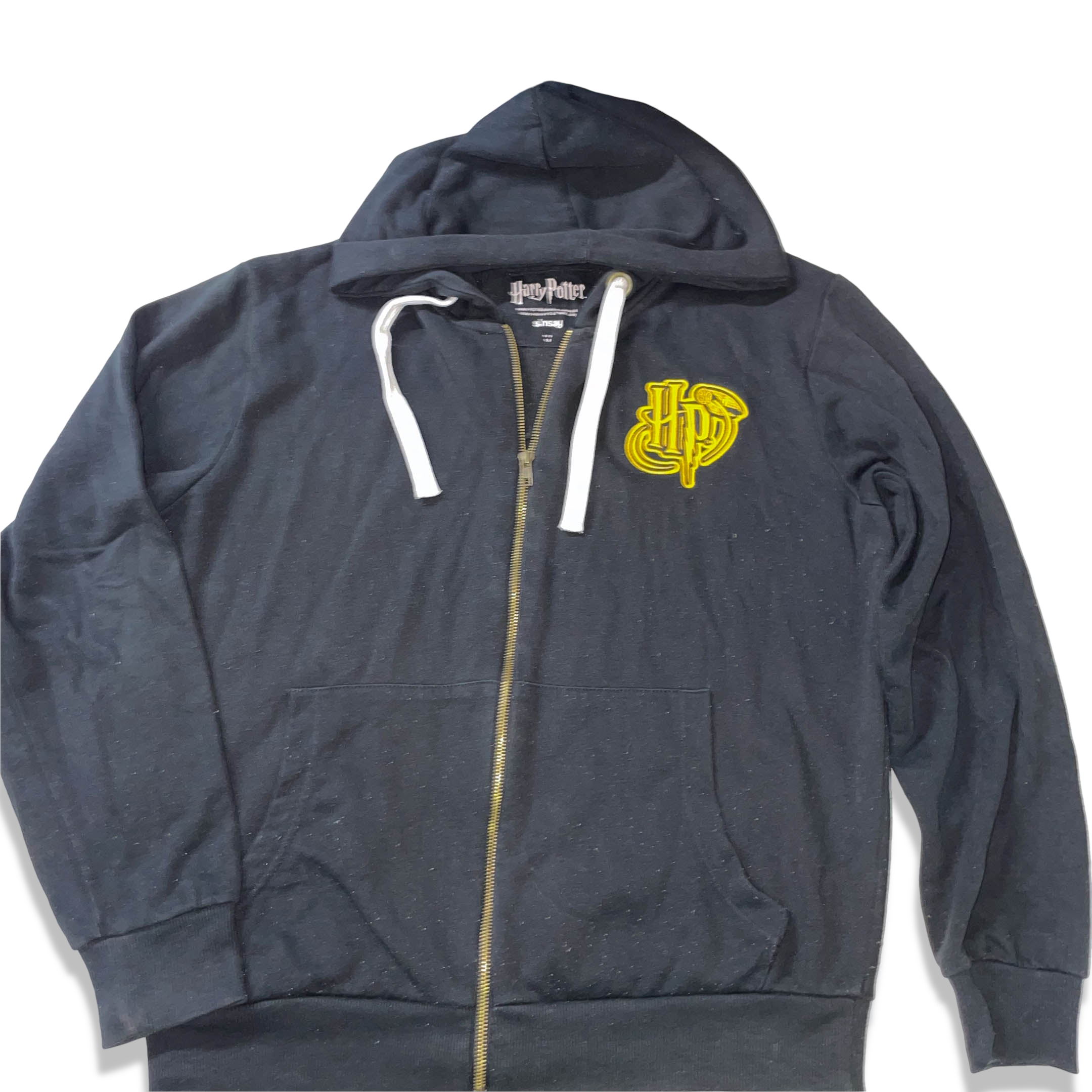 Vintage Black Harry potter Hogwart embroidery logo full zip hoodie in M|SKU 3696