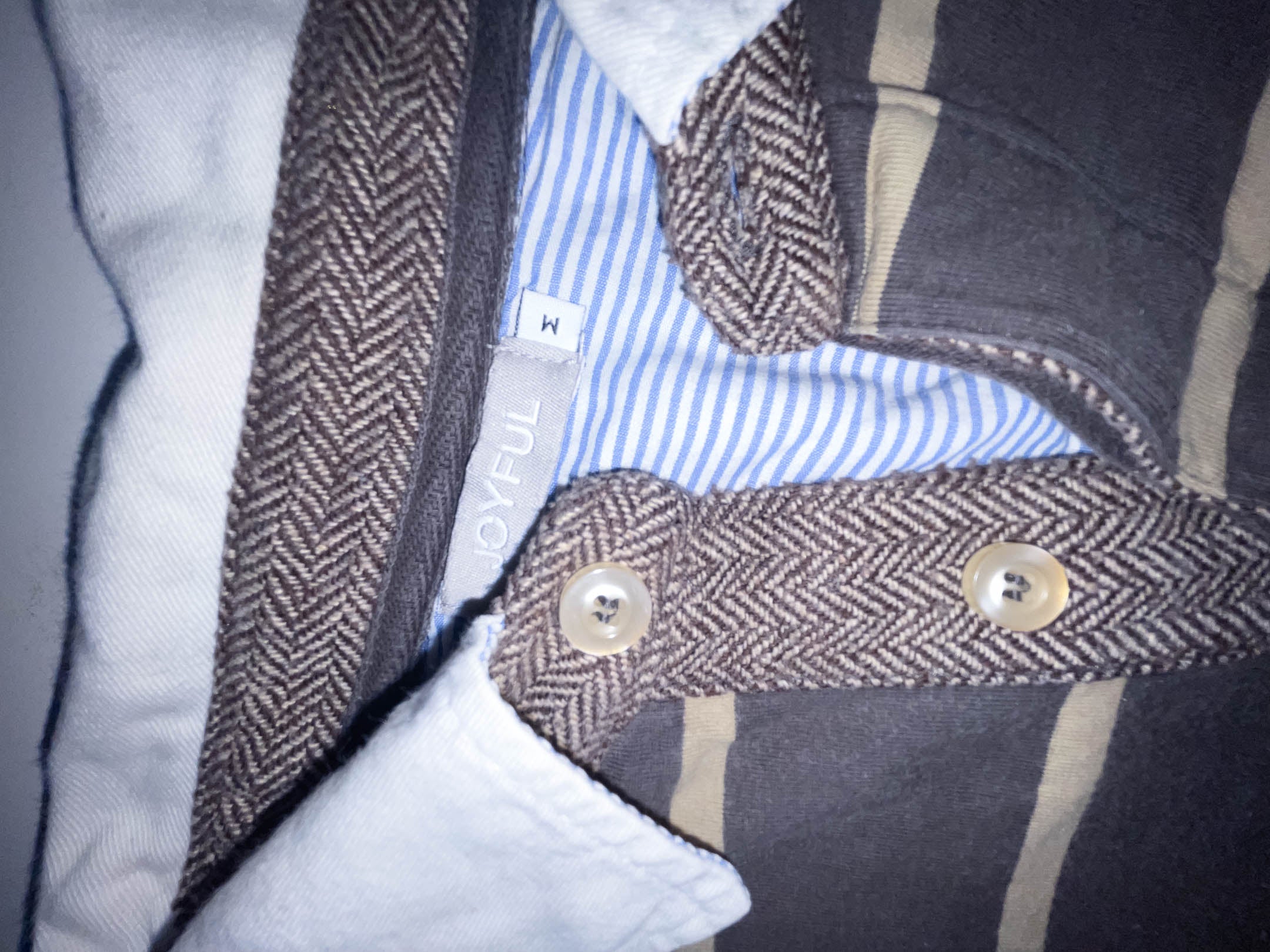 Vintage Joyful grey stripped mens medium long sleeve polo shirt