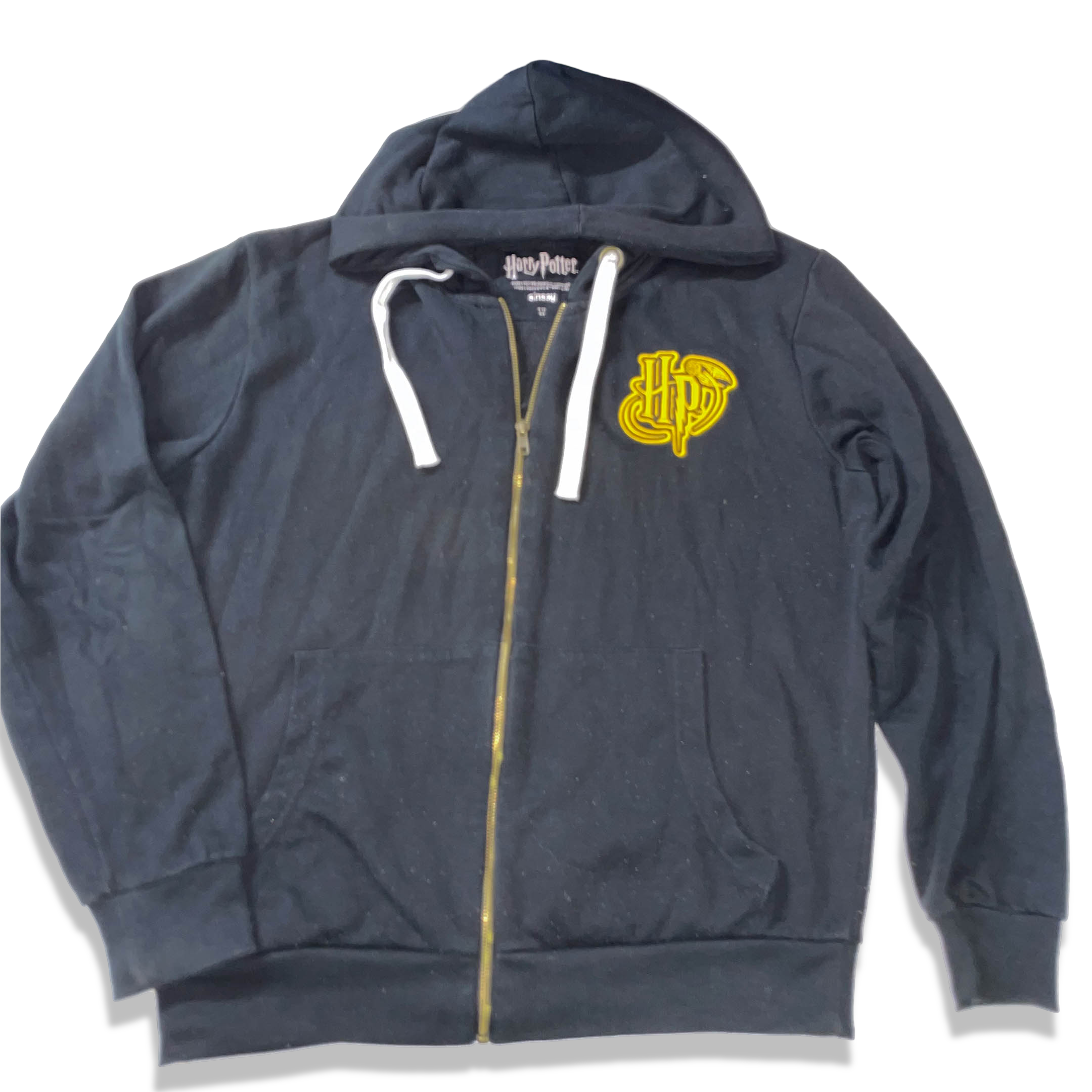 Vintage Black Harry potter Hogwart embroidery logo full zip hoodie in M|SKU 3696
