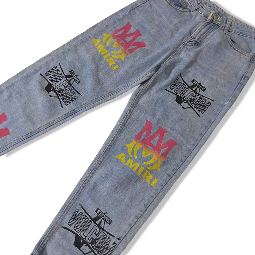Vintage Almiri stone Volcom graphics print mens blue jeans trouser|L 36 W26|3706
