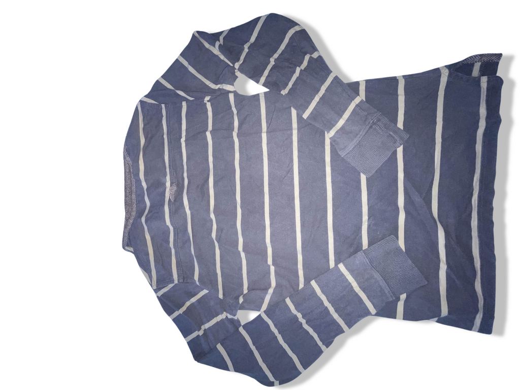 Vintage Joyful grey stripped mens medium long sleeve polo shirt