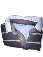 Vintage Joyful grey stripped mens medium long sleeve polo shirt