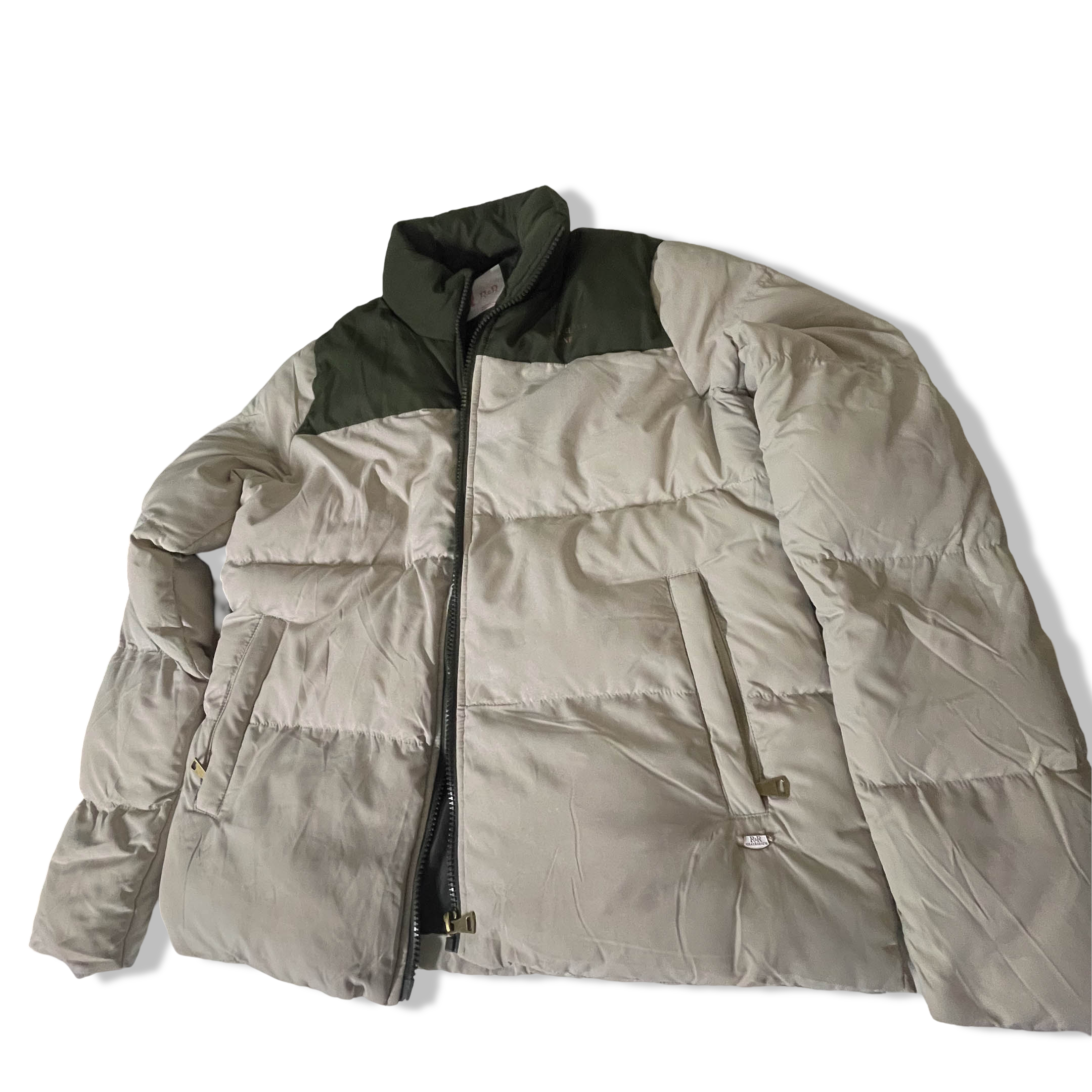 Women's Relax & Renew Cream/Green puffer padded Irish  full zip jacket 10|SKU 3739