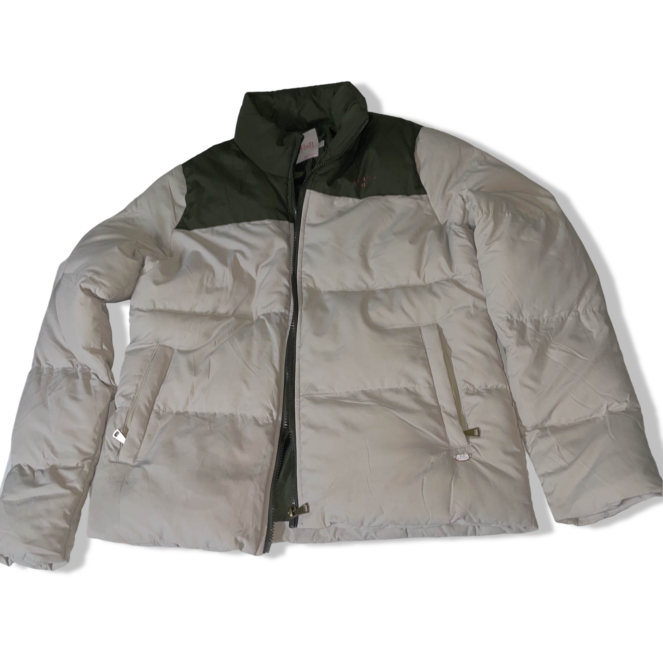 Women's Relax & Renew Cream/Green puffer padded Irish  full zip jacket 10|SKU 3739