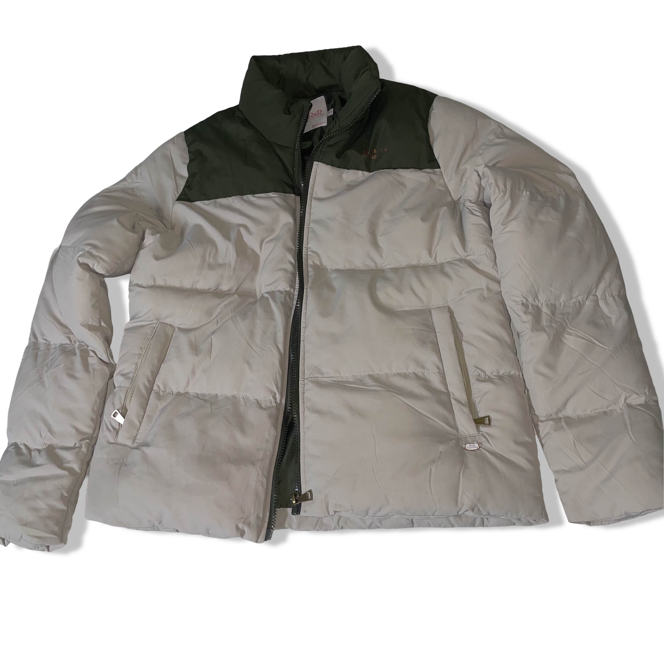 Women's Relax & Renew Cream/Green puffer padded Irish  full zip jacket 10|SKU 3739