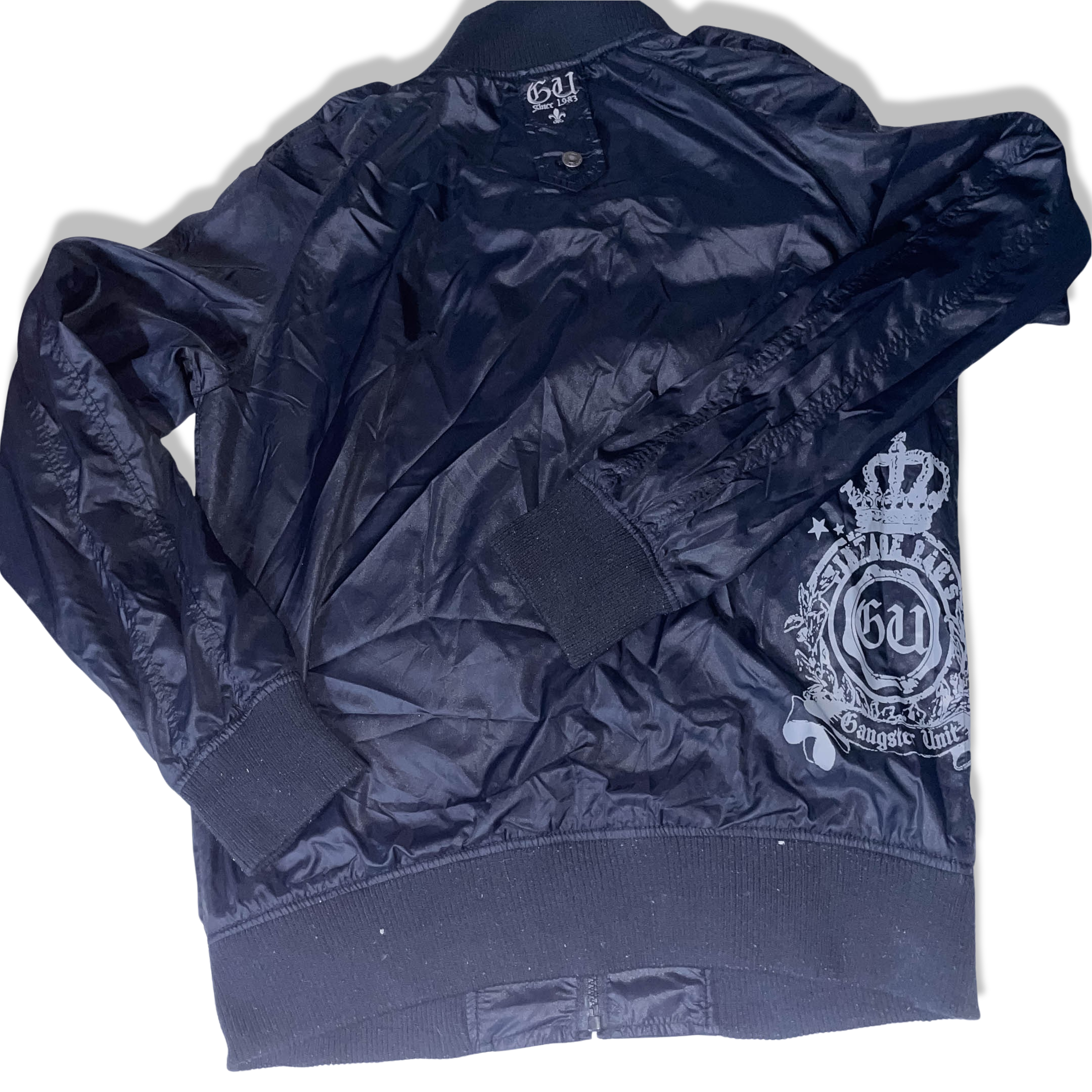 Vintage Gangster Unit since 1983 black medium full zip up leather jacket