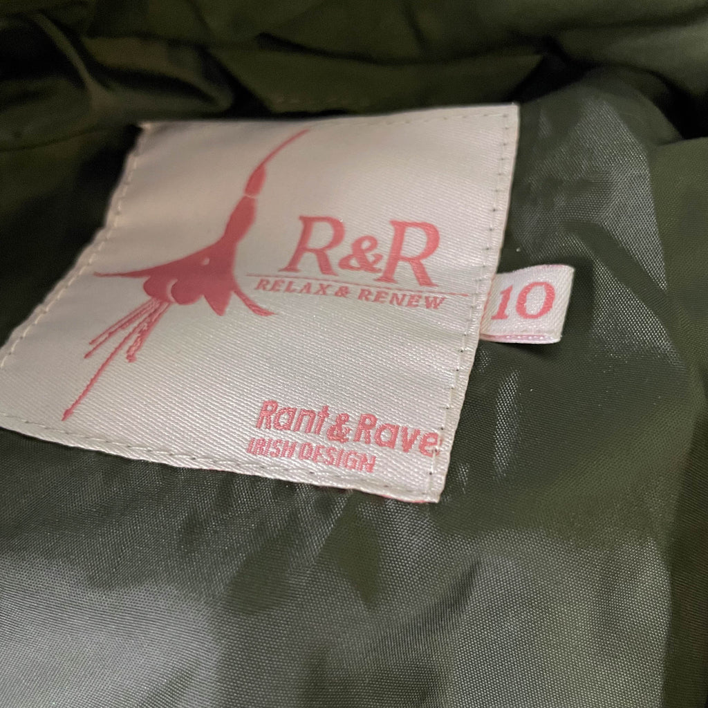 Women's Relax & Renew Cream/Green puffer padded Irish  full zip jacket 10|SKU 3739