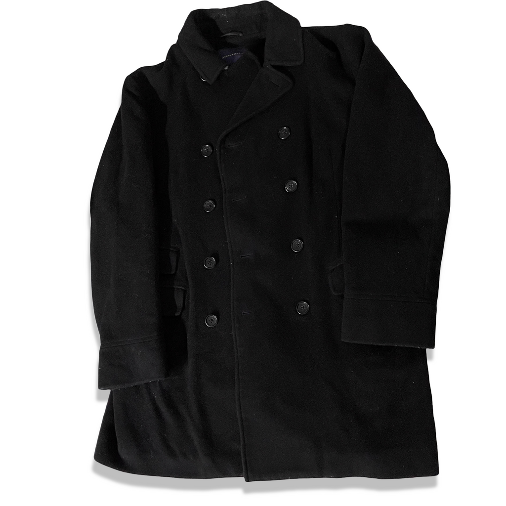 Men's Banana Republic wool double button breasted black trench coat in XL| 3697