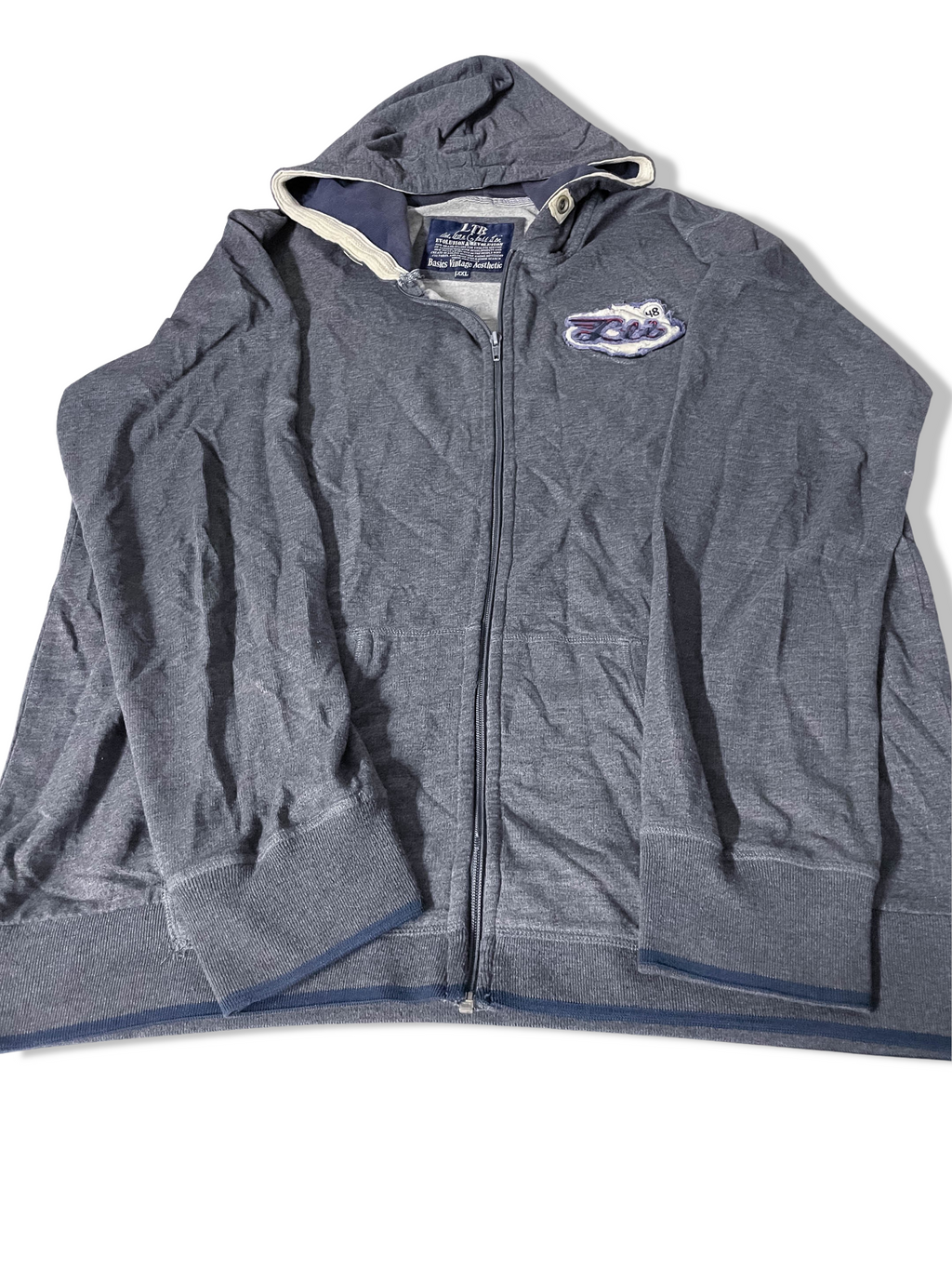 Vintage LTB Big logo full zip up grey hoodie size XXL