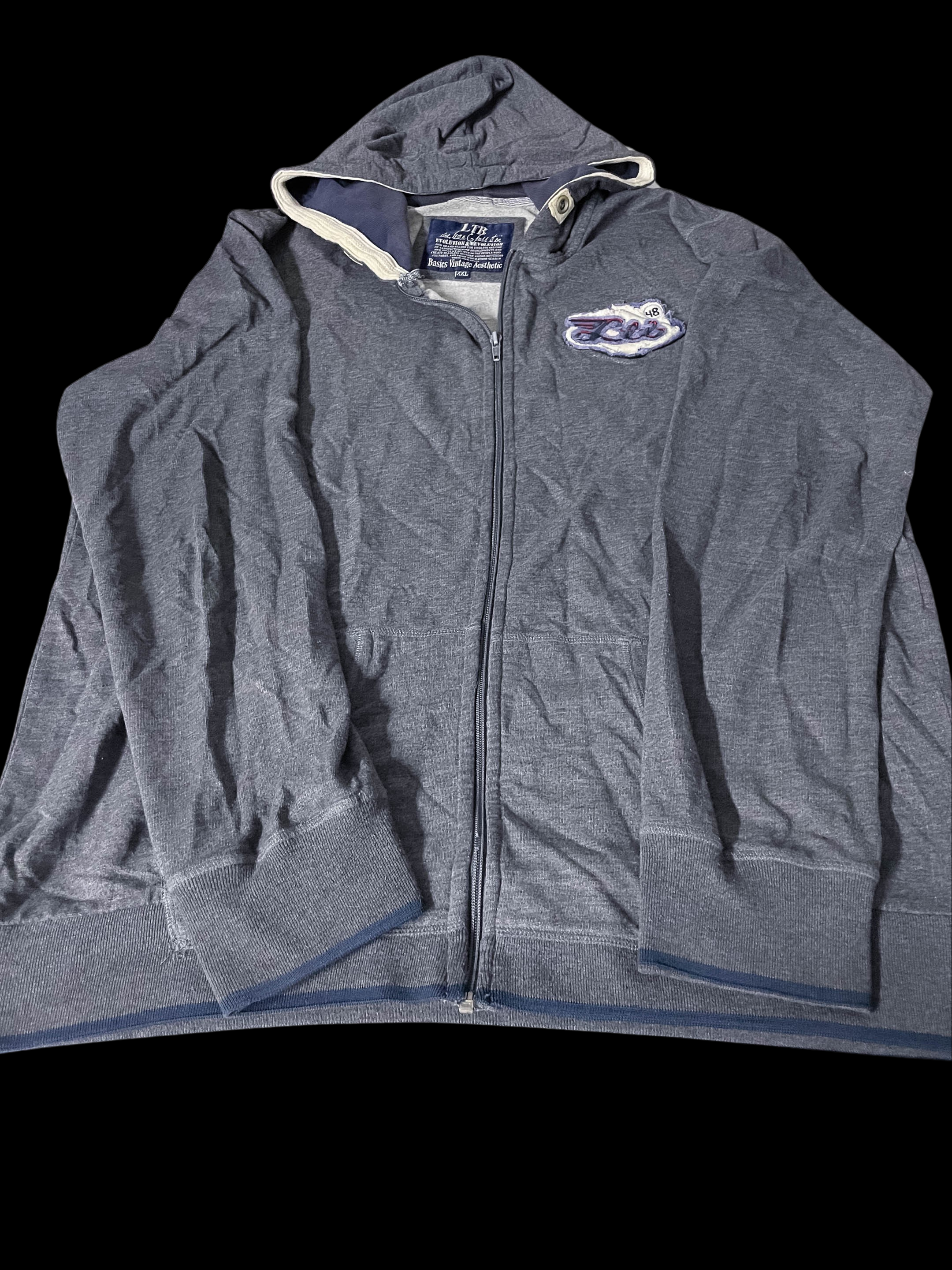 Vintage LTB Big logo full zip up grey hoodie size XXL