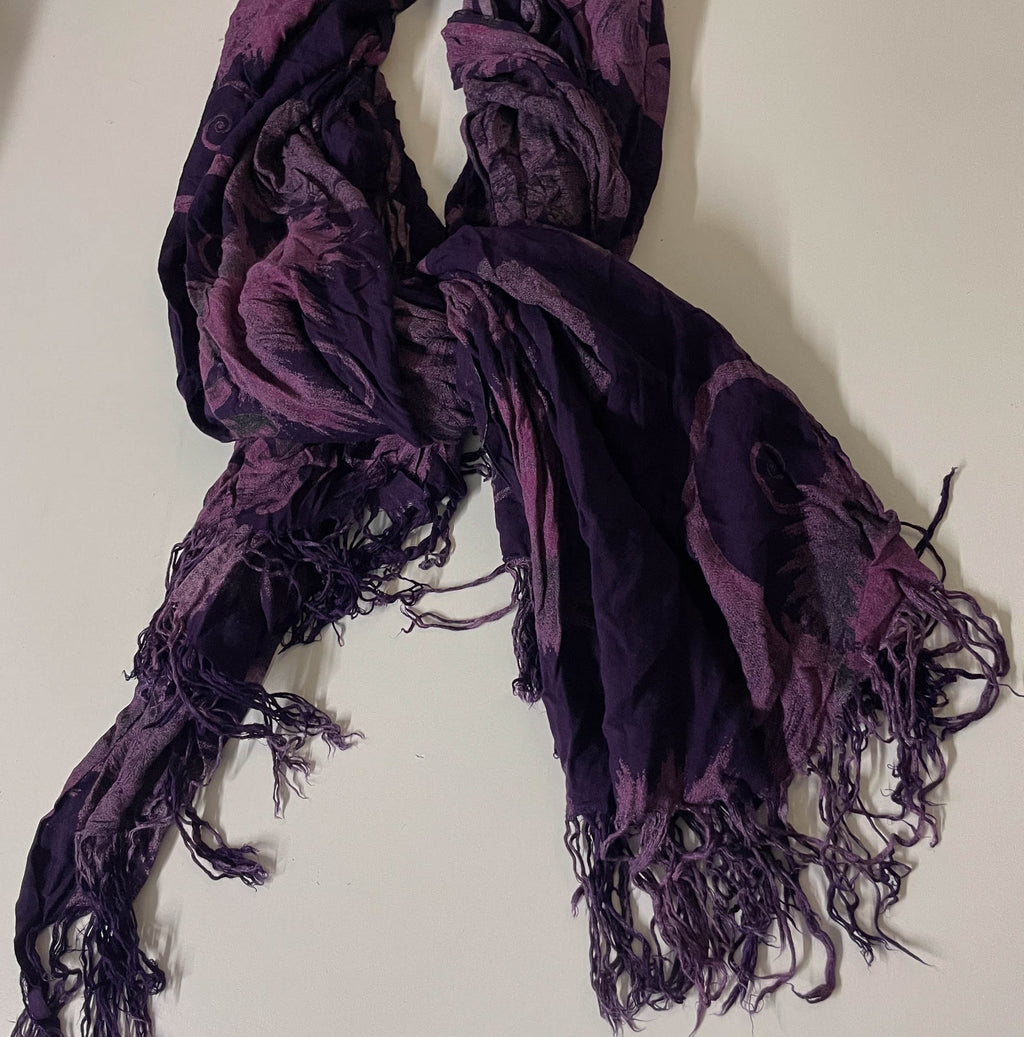 Vintage women's purple cotton floral print scarf L 64 W 36| SKU 3740