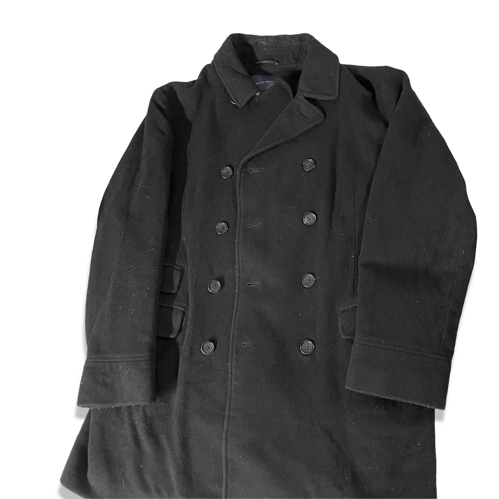 Men's Banana Republic wool double button breasted black trench coat in XL| 3697