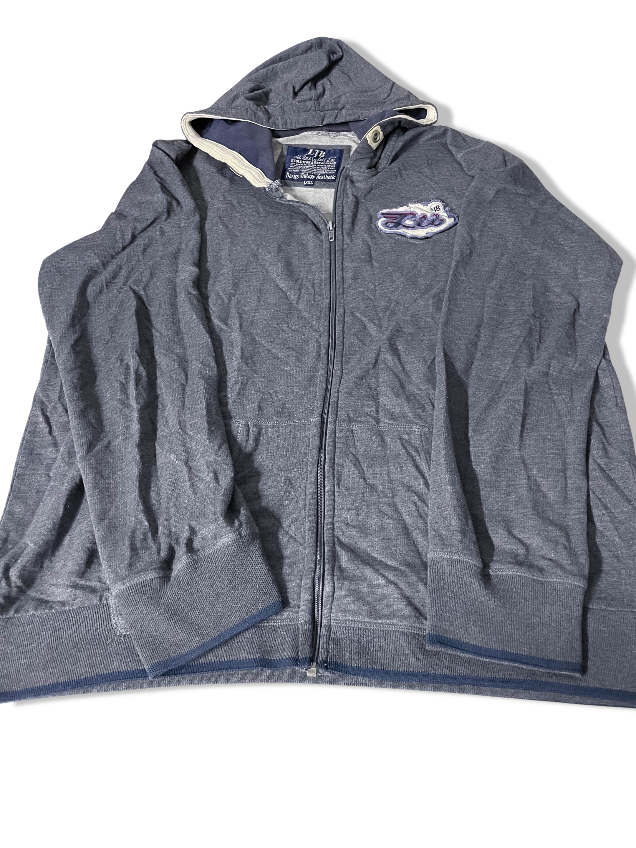 Vintage LTB Big logo full zip up grey hoodie size XXL