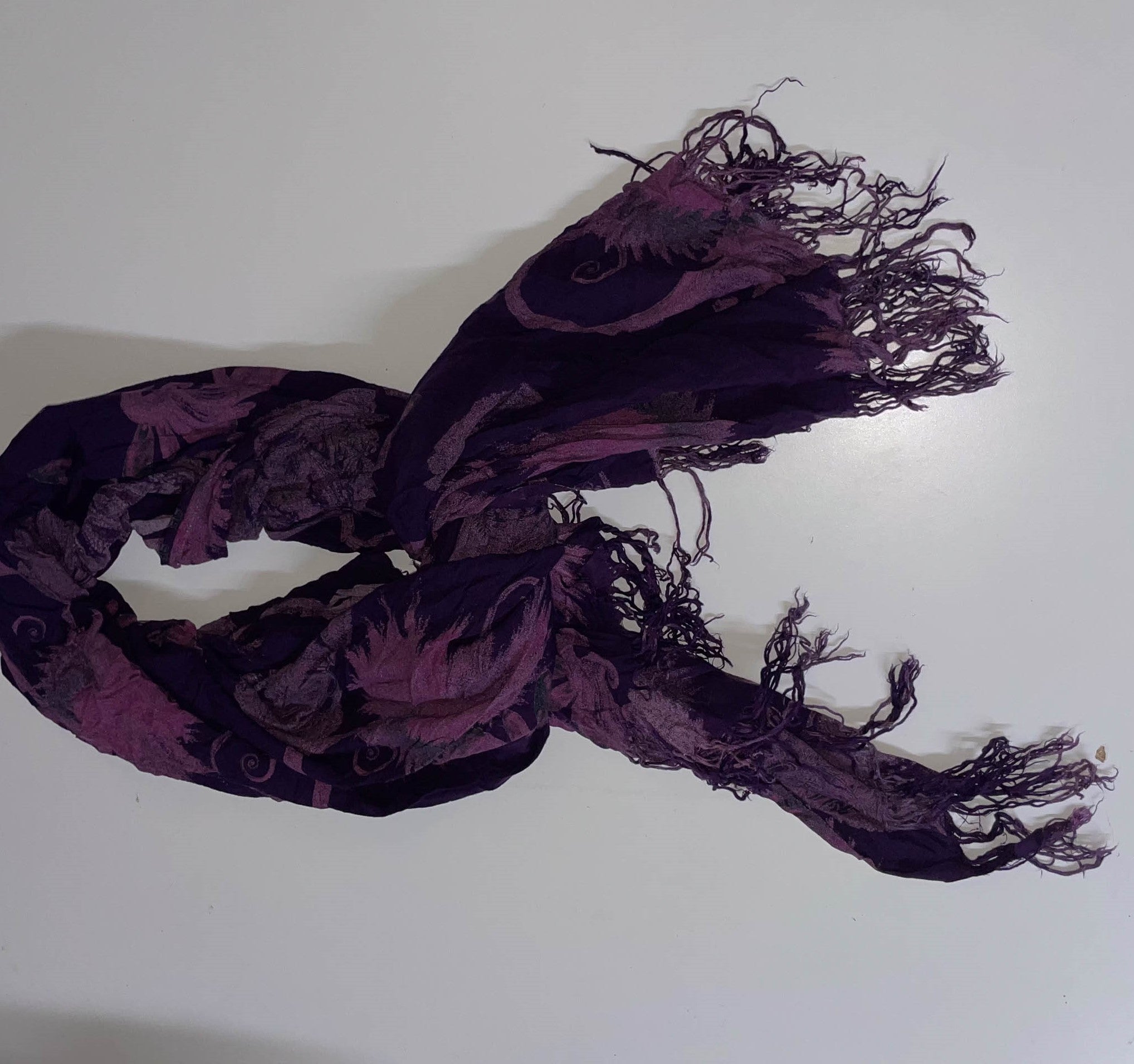 Vintage women's purple cotton floral print scarf L 64 W 36| SKU 3740