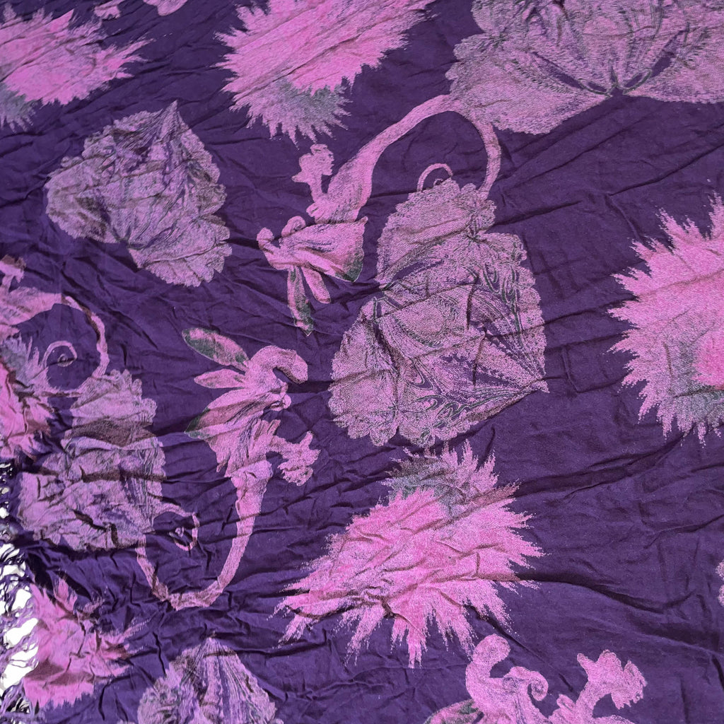 Vintage women's purple cotton floral print scarf L 64 W 36| SKU 3740